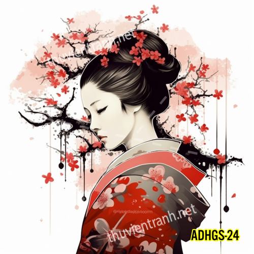 Tranh dán tường hoa cô gái Geisha Nhật Bản-ADHGS-24 - Tranh tường chất lượng cao